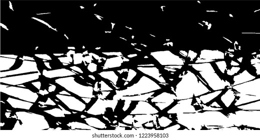 Monochrome Grunge Pattern. Abstract Black and White Texture with Scratched Lines, Spots and Blobs for Banner, Card, Wallpaper. Trendy Rough Halftone Pattern with Different Elements.