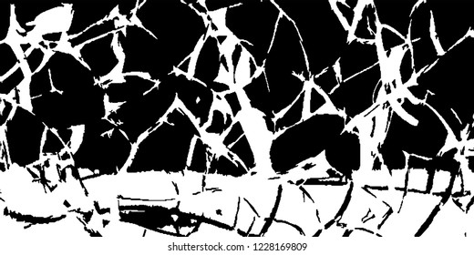 Monochrome Grunge Pattern. Abstract Black and White Texture with Scratched Lines, Spots and Blobs for Web Applications, Banner, Card. Modern Rough Halftone Background with Different Elements.