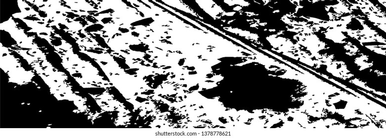 Monochrome Grunge Pattern. Abstract Black and White Texture with Scratched Lines, Spots and Blobs for Print, Card, Banner. Trendy Rough Halftone Pattern with Different Elements.