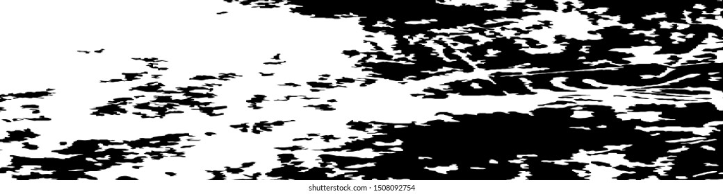 Monochrome Grunge Pattern. Abstract Black and White Texture with Scratched Lines, Spots and Blobs for Wallpaper, Print, Card. Trendy Rough Halftone Background with Different Elements.