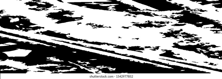 Monochrome Grunge Pattern. Abstract Black and White Texture with Scratched Lines, Spots and Blobs for Card, Print, Mobile Applications. Retro Rough Halftone Background with Different Elements.