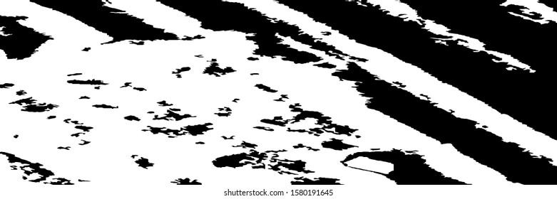 Monochrome Grunge Pattern. Abstract Black and White Texture with Scratched Lines, Spots and Blobs for Print, Card, Banner. Trendy Rough Halftone Background with Different Elements.