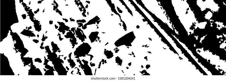 Monochrome Grunge Pattern. Abstract Black and White Texture with Scratched Lines, Spots and Blobs for Web Applications, Banner, Card. Modern Rough Halftone Background with Different Elements.