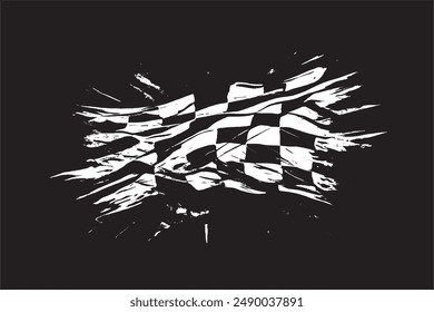 Monochrome Grunge Racing Flag with Checkerboard Texture              