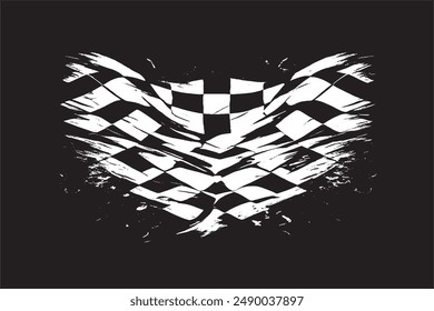 Monochrome Grunge Racing Flag with Checkerboard Texture              