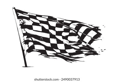 Monochrome Grunge Racing Flag with Checkerboard Texture              