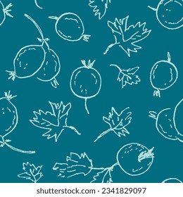 Monochrome grunge seamless pattern with gooseberry berries. Perfect print for tee, paper, textile and fabric. Doodle vector illustration.
