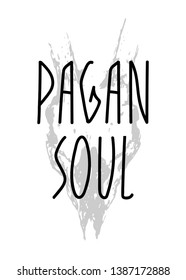 monochrome grunge sketchy image of a goat skull augmented with Pagan Soul sign. T-shirt print.