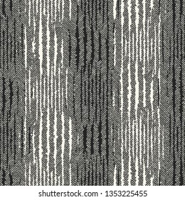 Monochrome Grunge Striped Herringbone Textured Distressed Background. Seamless Pattern.