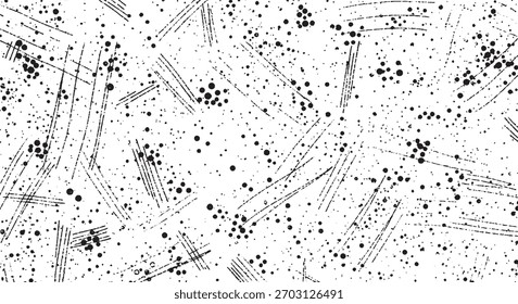 Textura grunge monocromática con puntos y líneas dispersas, creando un efecto afligido.