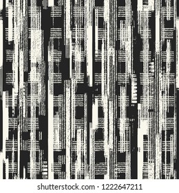 Monochrome Grunge Textured Checked Background. Seamless Pattern.