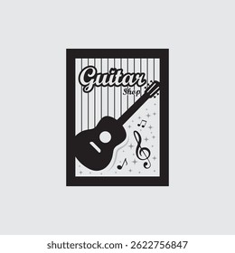 Monochrome Guitar Logo Vector Art

