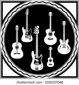 monochrome guitars set vector illustration