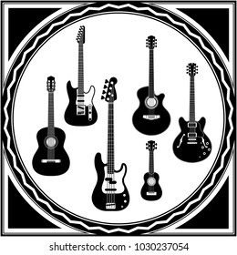 monochrome guitars set vector illustration