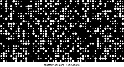 Monochrome Halftone Background. Abstract Texture with Different Sizes Black Dots on White Fond for Print, Paper, Card. Trendy Digital Black and White Background. Vector Texture.
