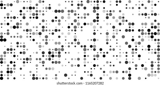 Monochrome Halftone Background. Abstract Texture with Different Sizes Black Dots on White Fond for Print, Paper, Card. Trendy Digital Black and White Background. Vector Texture.