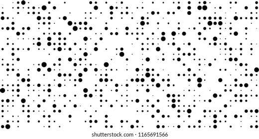 Monochrome Halftone Background. Abstract Texture with Different Sizes Black Dots on White Fond for Card, Print. Trendy Digital Black and White Background. Vector Texture.