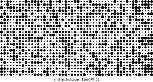 Monochrome Halftone Background. Abstract Texture with Different Sizes Black Dots on White Fond for Card, Print. Vintage Digital Black and White Background. Vector Texture.