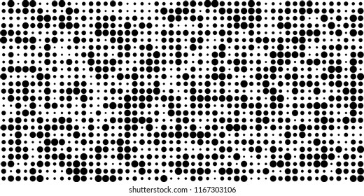 Monochrome Halftone Background. Abstract Texture with Different Sizes Black Dots on White Fond for Card, Print. Retro Digital Black and White Background. Vector Texture.