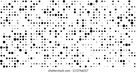 Monochrome Halftone Background. Abstract Texture with Different Sizes Black Dots on White Fond for Banner, Paper, Fabric. Modern Digital Black and White Background. Vector Texture.