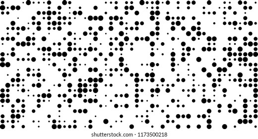 Monochrome Halftone Background. Abstract Texture with Different Sizes Black Dots on White Fond for Banner, Flyer, Mobile Application. Retro Digital Black and White Background. Vector Texture.