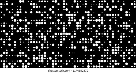Monochrome Halftone Background. Abstract Texture with Different Sizes Black Dots on White Fond for Print, Paper, Card. Trendy Digital Black and White Background. Vector Texture.