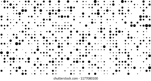 Monochrome Halftone Background. Abstract Texture with Different Sizes Black Dots on White Fond for Banner, Paper, Fabric. Retro Digital Black and White Background. Vector Texture.