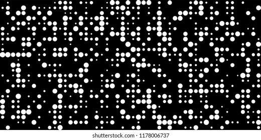 Monochrome Halftone Background. Abstract Texture with Different Sizes Black Dots on White Fond for Banner, Paper, Fabric. Retro Digital Black and White Background. Vector Texture.