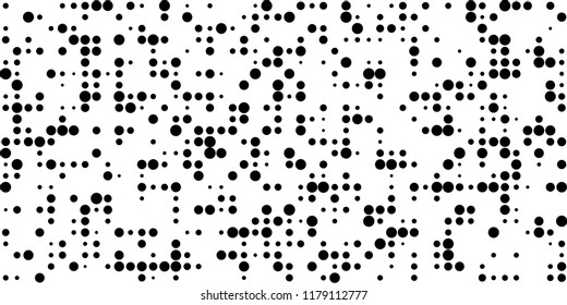 Monochrome Halftone Background. Abstract Texture with Different Sizes Black Dots on White Fond for Banner, Paper, Fabric. Retro Digital Black and White Background. Vector Texture.