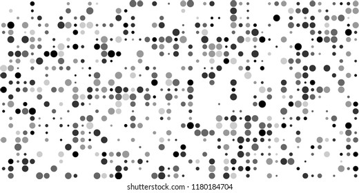 Monochrome Halftone Background. Abstract Texture with Different Sizes Black Dots on White Fond for Print, Paper, Card. Vintage Digital Black and White Background. Vector Texture.