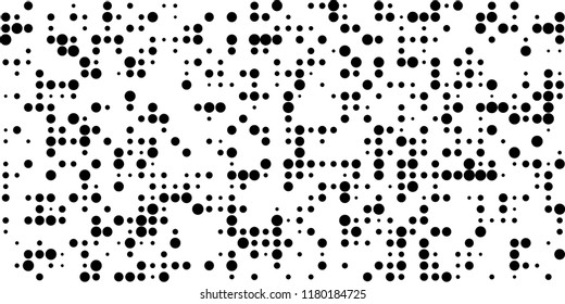Monochrome Halftone Background. Abstract Texture with Different Sizes Black Dots on White Fond for Card, Print. Vintage Digital Black and White Background. Vector Texture.