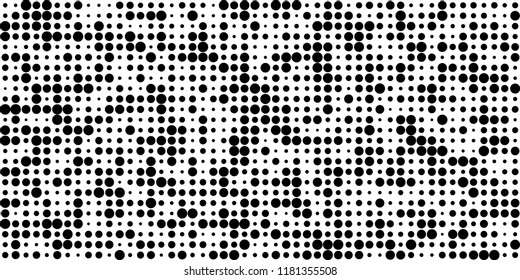 Monochrome Halftone Background. Abstract Texture with Different Sizes Black Dots on White Fond for Banner, Paper, Fabric. Modern Digital Black and White Background. Vector Texture.