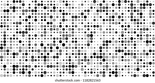 Monochrome Halftone Background. Abstract Texture with Different Sizes Black Dots on White Fond for Web or Mobile Application. Retro Digital Black and White Background. Vector Texture.