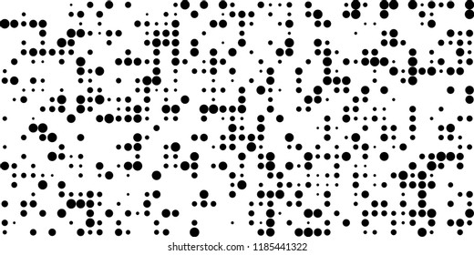 Monochrome Halftone Background. Abstract Texture with Different Sizes Black Dots on White Fond for Banner, Paper, Fabric. Vintage Digital Black and White Background. Vector Texture.