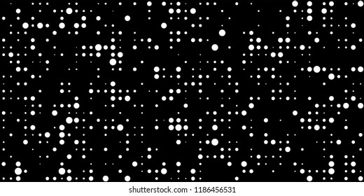 Monochrome Halftone Background. Abstract Texture with Different Sizes Black Dots on White Fond for Print, Paper, Card. Trendy Digital Black and White Background. Vector Texture.