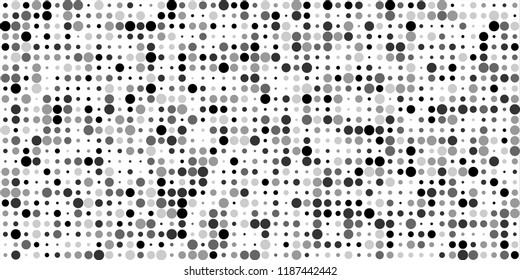 Monochrome Halftone Background. Abstract Texture with Different Sizes Black Dots on White Fond for Web or Mobile Application. Trendy Digital Black and White Background. Vector Texture.