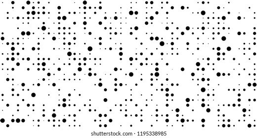 Monochrome Halftone Background. Abstract Texture with Different Sizes Black Dots on White Fond for Web or Mobile Application. Retro Digital Black and White Background. Vector Texture.