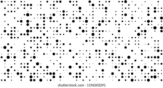 Monochrome Halftone Background. Abstract Texture with Different Sizes Black Dots on White Fond for Print, Paper, Card. Modern Digital Black and White Background. Vector Texture.
