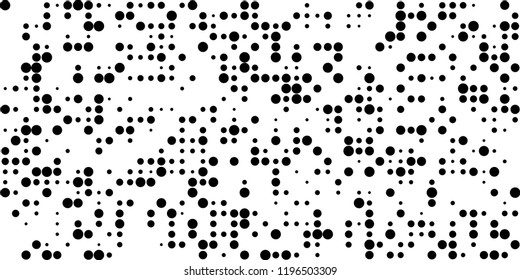 Monochrome Halftone Background. Abstract Texture with Different Sizes Black Dots on White Fond for Card, Print. Trendy Digital Black and White Background. Vector Texture.