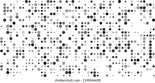 Monochrome Halftone Background. Abstract Texture with Different Sizes Black Dots on White Fond for Print, Paper, Card. Retro Digital Black and White Background. Vector Texture.