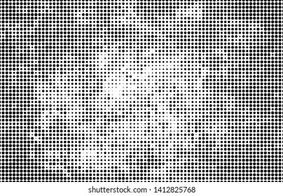 Monochrome halftone background. Abstract texture of black dots on white back