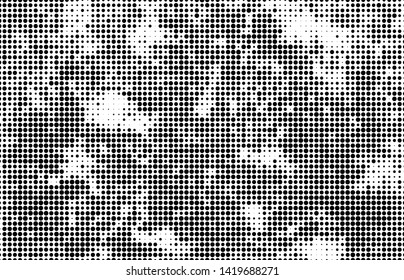 Monochrome halftone background. Abstract texture of black dots on white back