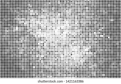 Monochrome halftone background. Abstract texture of black dots on white back
