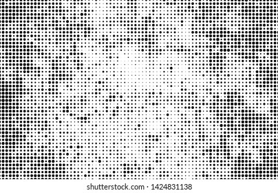 Monochrome halftone background. Abstract texture of black dots on white back