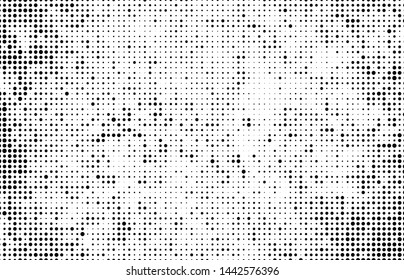 Monochrome halftone background. Abstract texture of black dots on white back