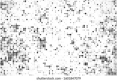Monochrome halftone background. Abstract texture of black dots on white back