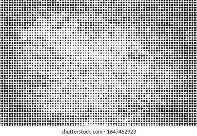 Monochrome halftone background. Abstract texture of black dots on white back