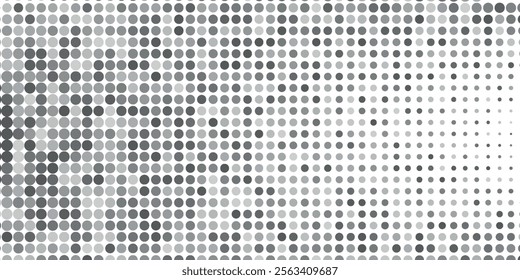 Monochrome Halftone Background. Abstract Texture with Different Sizes Black Dots on White Fond for Card, Print. Retro Digital Black and White Background. Vector Texture.