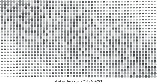 Monochrome Halftone Background. Abstract Texture with Different Sizes Black Dots on White Fond for Web or Mobile Application. Retro Digital Black and White Background. Vector Texture.