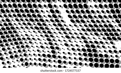 Monochrome halftone background. Black dots on white. Vector chaotic pattern